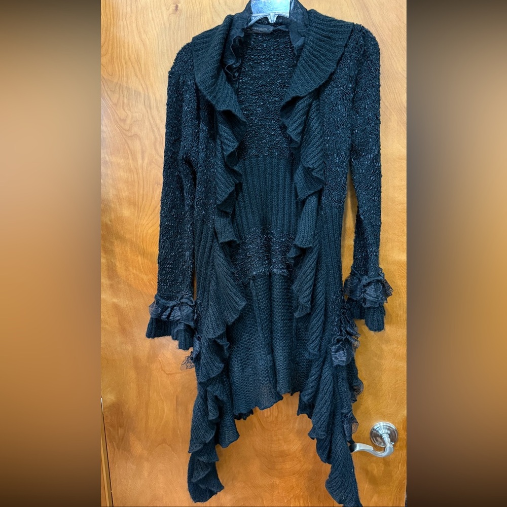 Elegant Black Ruffled Women's Sweater John fashion sweater cardigan medium